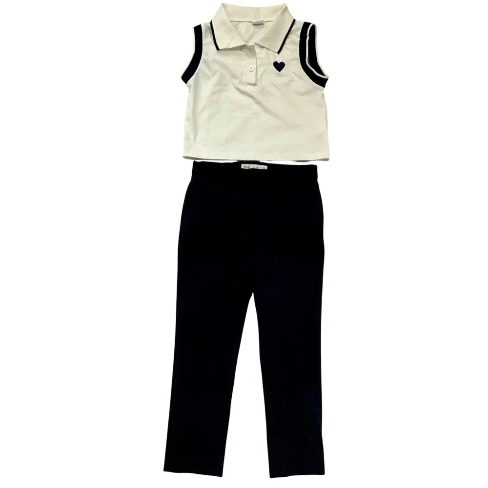 Zara Navy‎ Pants & White Sleeveless Polo Top Size 6 Preppy Nautical Classic